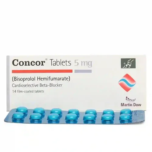 Bisoprolol A blister pack of Concor (Bisoprolol Hemifumarate) 5 mg film-coated tablets by Martin Dow, a cardioselective beta-blocker.