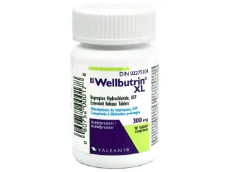 Bupropion A bottle of Wellbutrin XL (Bupropion Hydrochloride) 300 mg extended-release tablets by Valeant, an antidepressant.
