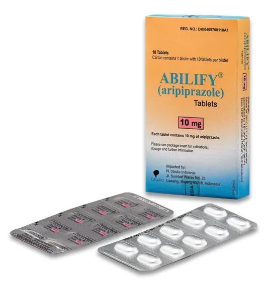 Aripiprazole Abilify (aripiprazole) 10 mg tablets box with two blister packs of pills