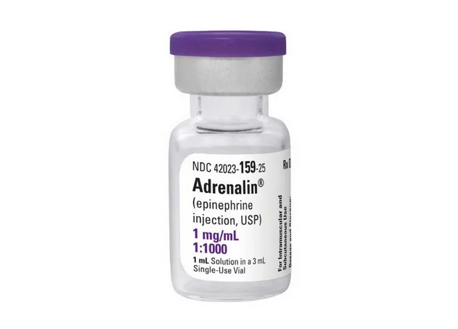 Epinephrine A single-use vial of Adrenalin (epinephrine injection, USP) 1 mg/mL, a 1:1000 solution for intramuscular or subcutaneous use.