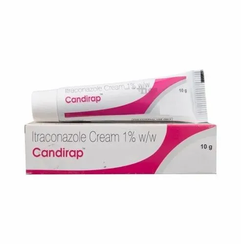 Itraconazole A tube and box of Candirap Itraconazole Cream 1% w/w, 10g, for external use only.