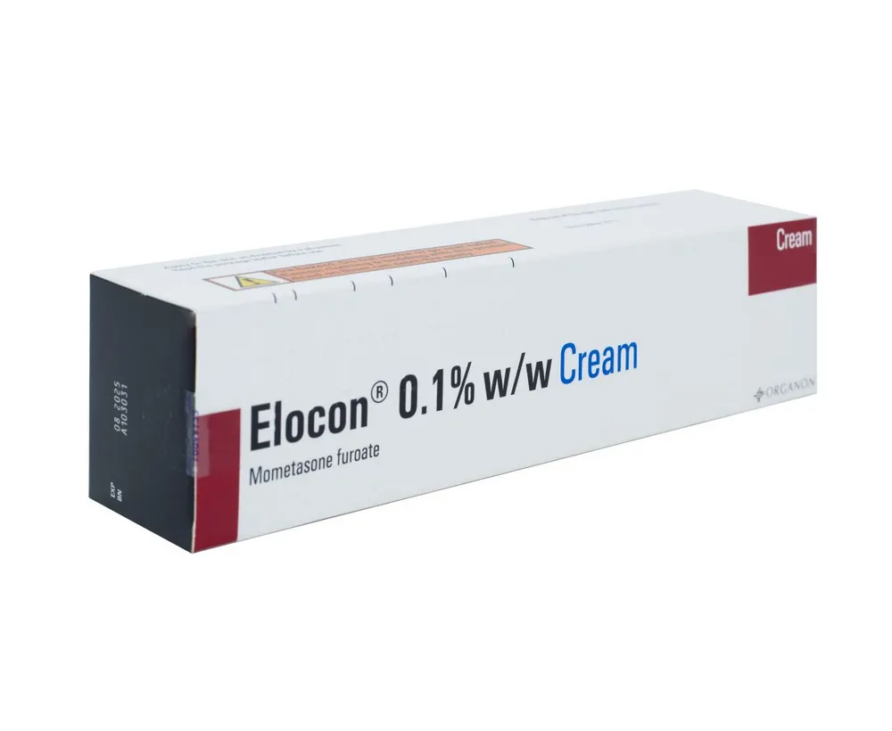 A tube of Organon Elocon 0.1% w/w cream, containing mometasone furoate.