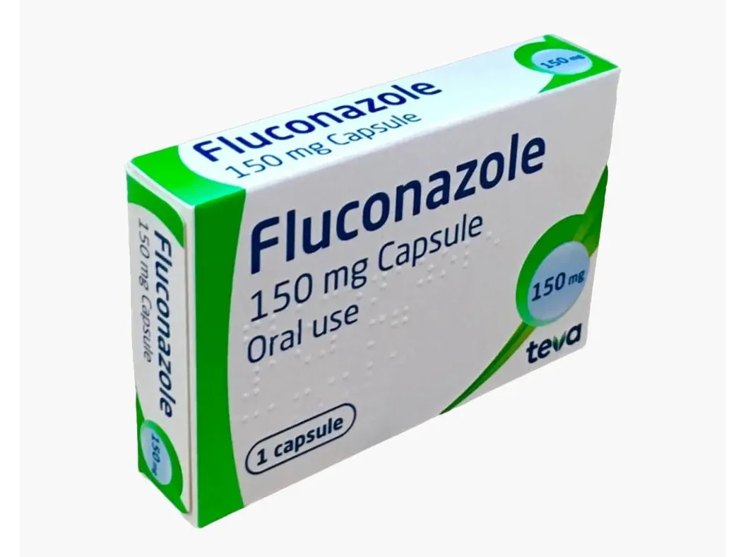 A box of Teva Fluconazole 150 mg capsules, containing 1 capsule for oral use.
