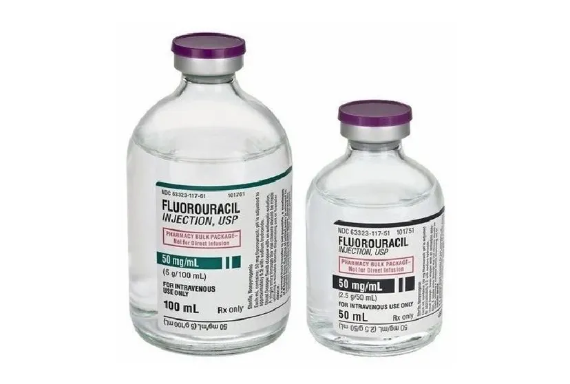 Fluorouracil Two vials of Fluorouracil Injection, USP 50 mg/mL, in 50 mL and 100 mL sizes, for intravenous use only.