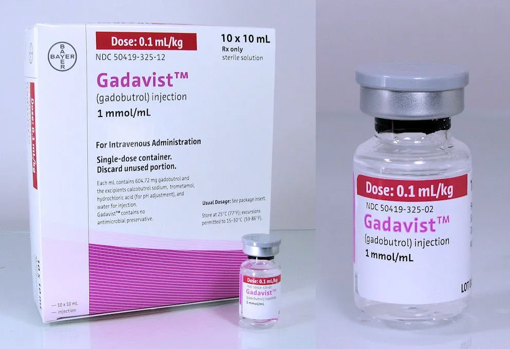 Gadobutrol A box and vial of Bayer's Gadovist (gadobutrol) injection 1 mmol/mL, a sterile solution for intravenous administration.
