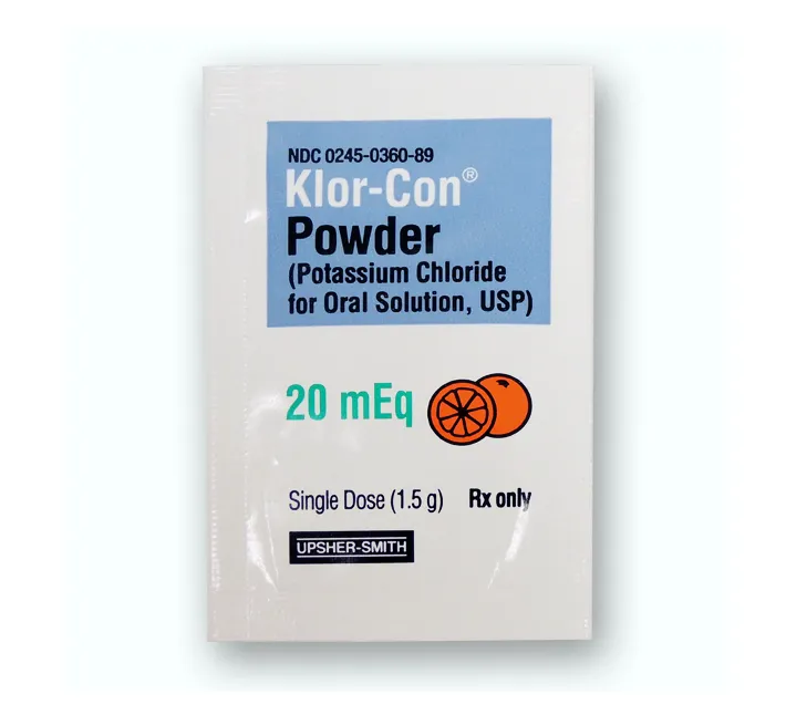 A single-dose packet of Upsher-Smith Klor-Con Powder (Potassium Chloride for Oral Solution, USP) 20 mEq.