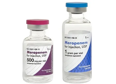 Two vials of Meropenem for Injection, USP, in 500 mg and 1 gram dosages.
