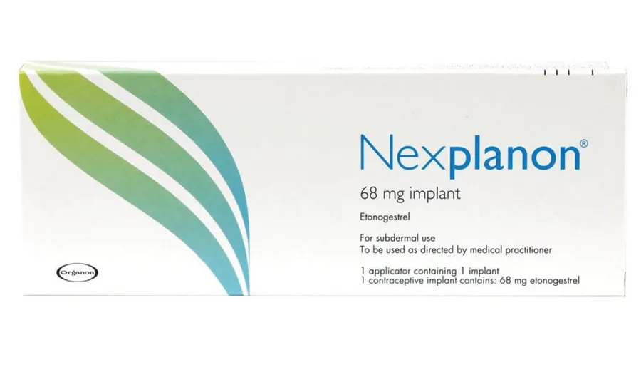 Etonogestrel A box of Organon Etonogestrel Nexplanon 68 mg implant, containing one contraceptive implant for subdermal use.