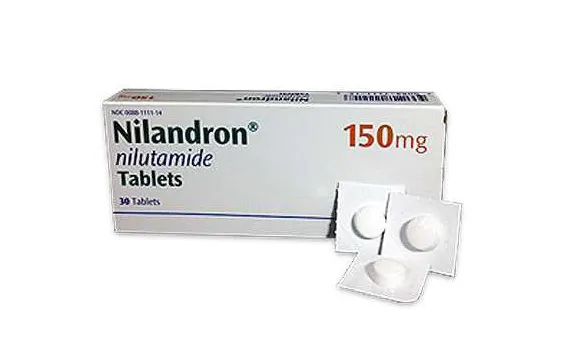Nilutamide A box and two blister packs of Nilandron (nilutamide) 150 mg tablets, containing 30 tablets.