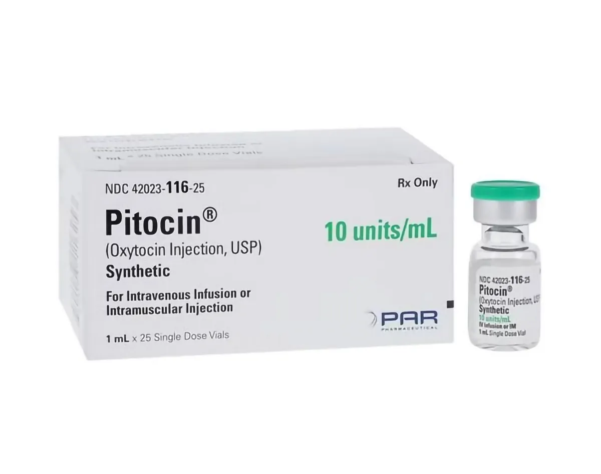 Oxytocin A box and a vial of PAR Pharmaceutical Pitocin (oxytocin injection, USP) 10 units/mL.