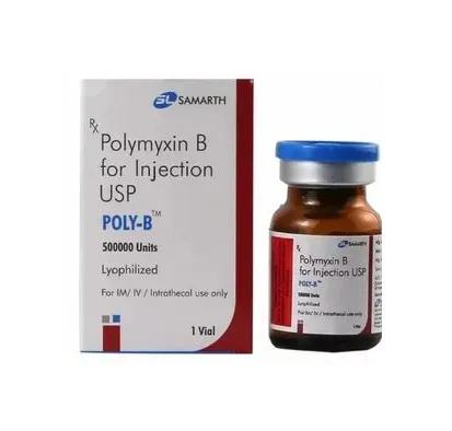 Polymyxin B A box and vial of Samarth POLY-B (Polymyxin B for Injection USP), 500,000 Units.