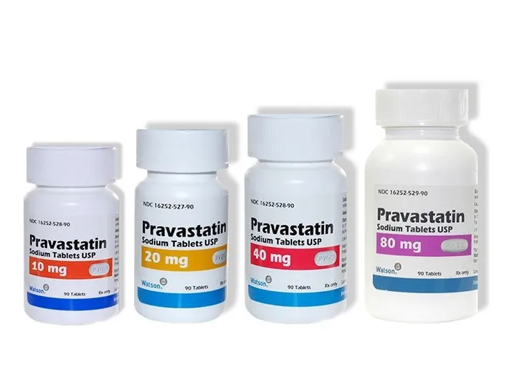 Four bottles of Watson Pravastatin Sodium Tablets, USP, in 10 mg, 20 mg, 40 mg, and 80 mg strengths.