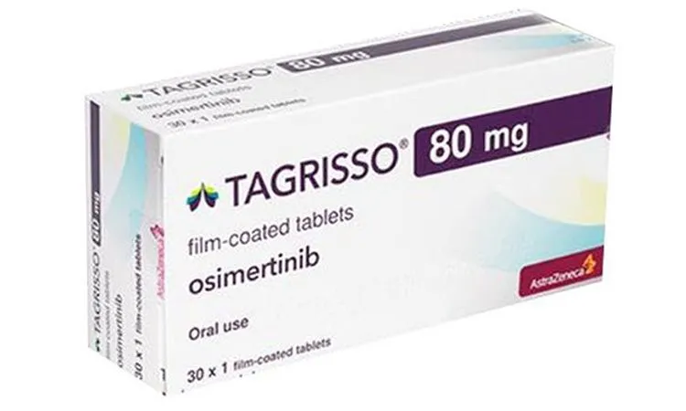 Osimertinib A box of AstraZeneca Tagrisso 80 mg film-coated tablets (osimertinib) for oral use, containing 30 tablets.