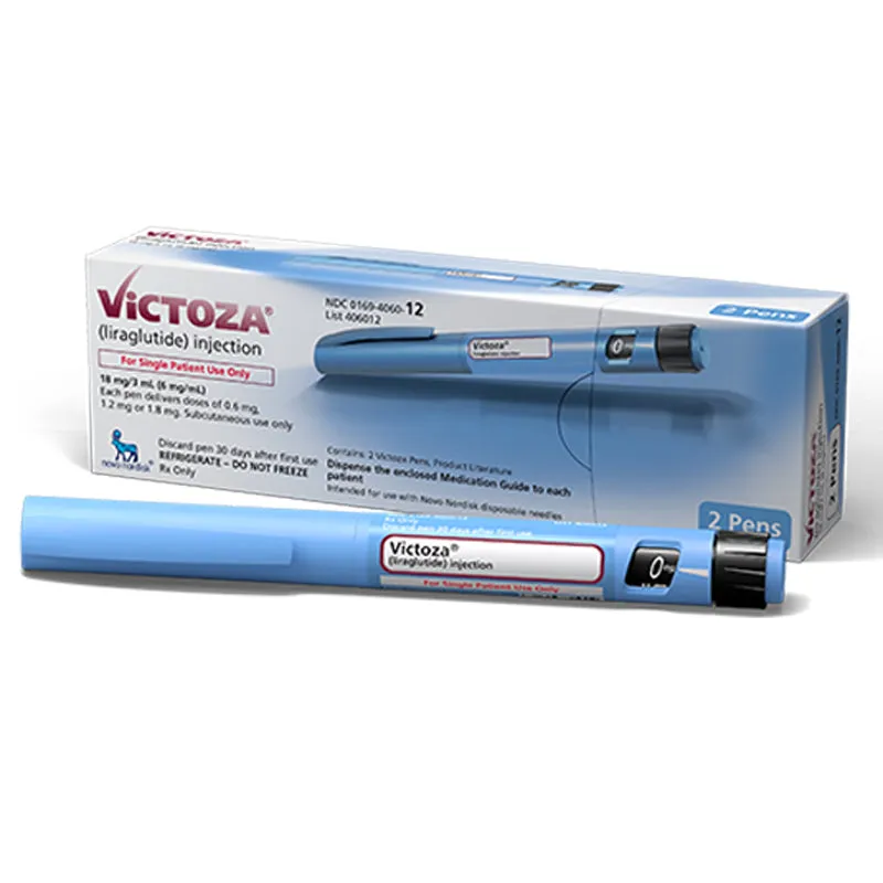 A box and two pre-filled pens of Victoza (liraglutide) injection, for single patient use.