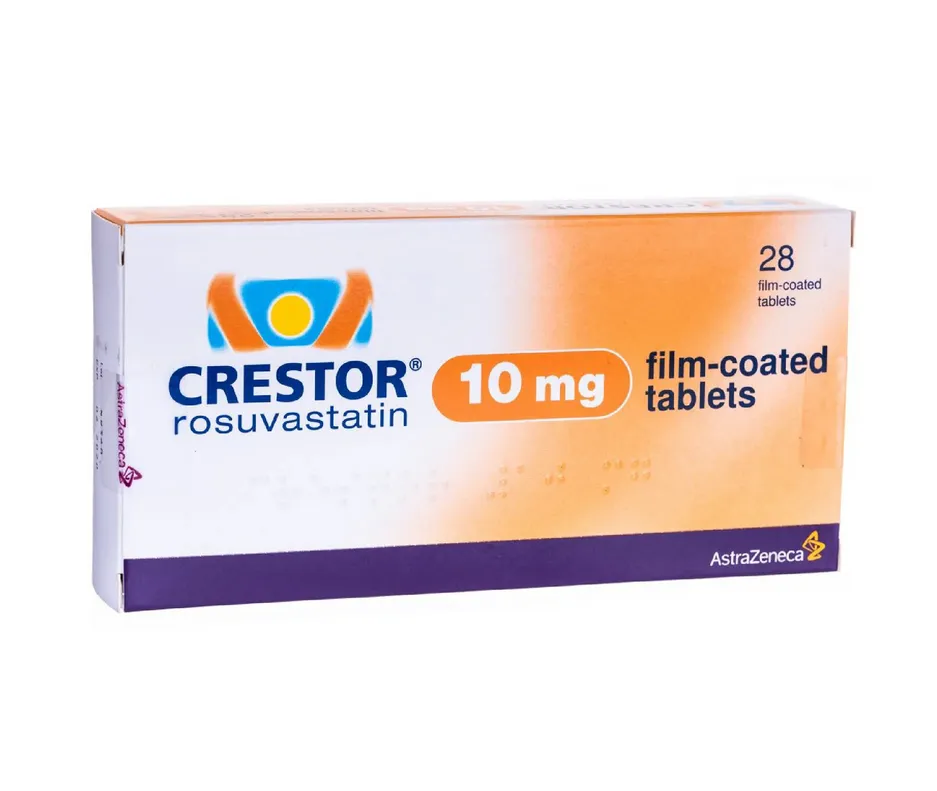 Rosuvastatin A box of AstraZeneca Crestor (rosuvastatin) 10 mg film-coated tablets, containing 28 tablets.