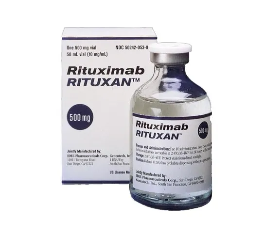 Rituximab A box and a vial of Rituxan (Rituximab) 500 mg, for injection.
