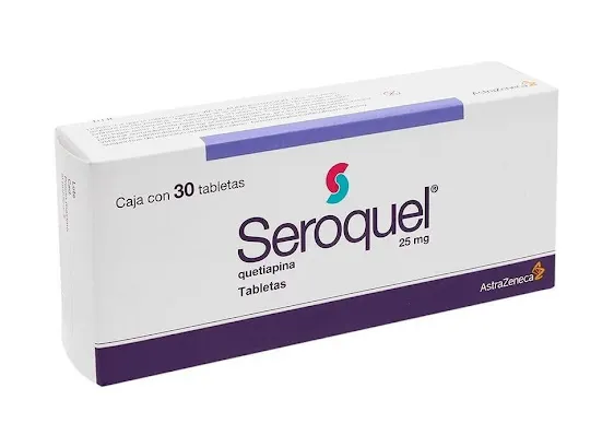 Quetiapine A box of AstraZeneca Seroquel (quetiapine) 25 mg tablets, containing 30 tablets.