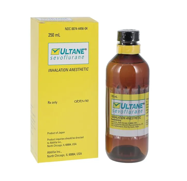 A box and a bottle of AbbVie ULTANE (sevoflurane) Inhalation Anesthetic, 250 mL.