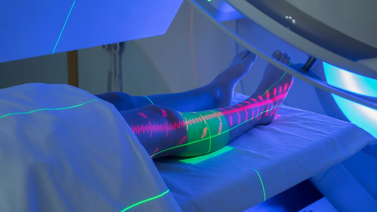 Connective Tissue Cancer Advanced imaging scan of the leg using laser-guided technology to detect and plan treatment for bone cancer