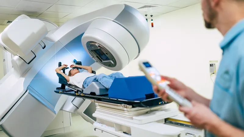 Patient receiving radiotherapy treatment with a linear accelerator machine