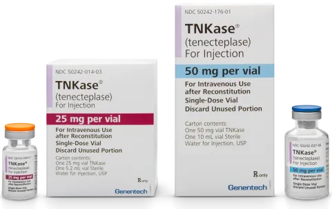 Tenecteplase (TNKase) injection 25 mg and 50 mg vials for thrombolytic therapy in myocardial infarction