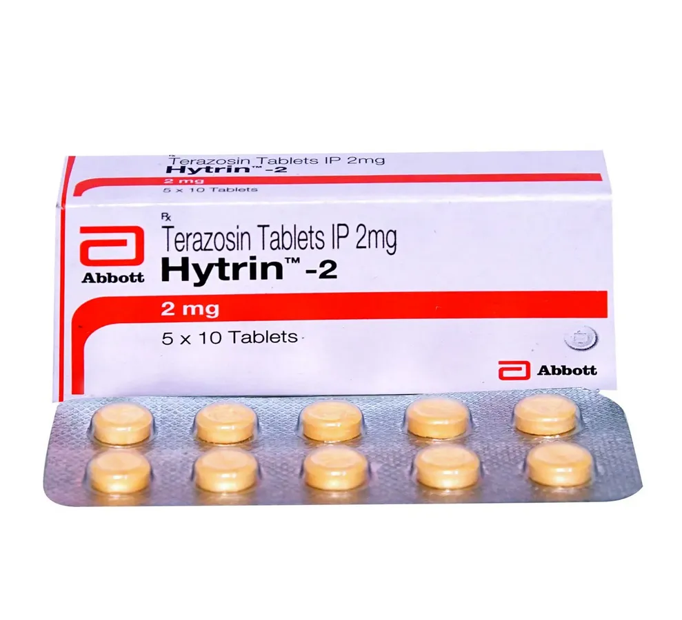 Terazosin 2 mg tablets (Hytrin) used to treat high blood pressure and benign prostatic hyperplasia