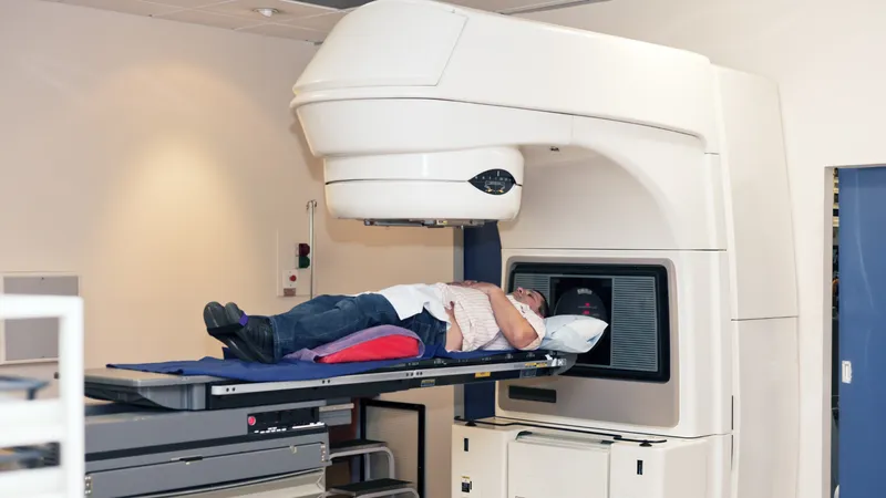 Patient undergoing thoracic radiation therapy for thymoma treatment