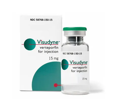 Verteporfin Visudyne (verteporfin) 15 mg injection – photodynamic therapy medication used for the treatment of neovascular (wet) age-related macular degeneration and other choroidal neovascularization conditions