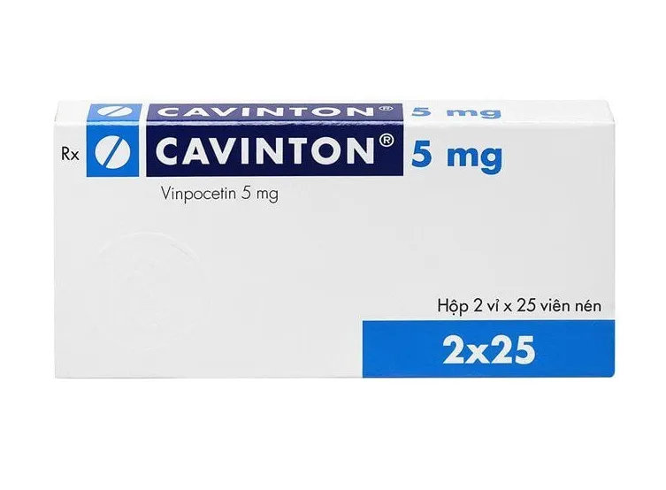 A blister pack of Vinpocetine 10 mg tablets, showing the individual pills and foil backing.