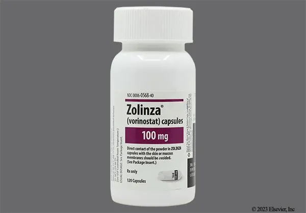 Vorinostat A bottle of Zolinza (vorinostat) 100 mg capsules.