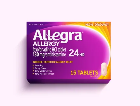 Allegra Allergy 180 mg fexofenadine hydrochloride tablets for 24-hour antihistamine relief