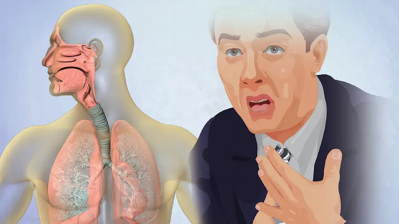 Illustration showing respiratory complications and shortness of breath in Churg-Strauss syndrome