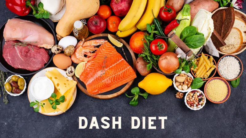 Healthy foods included in the DASH diet for managing high blood pressure