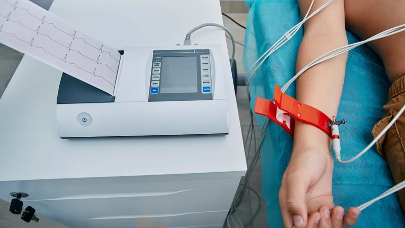 Electrocardiogram (ECG) test performed to diagnose myocardial infarction.