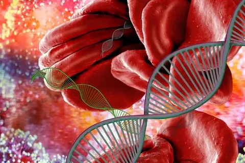 Illustration of gene therapy concept for treating hemophilia using DNA modification to restore clotting factor production