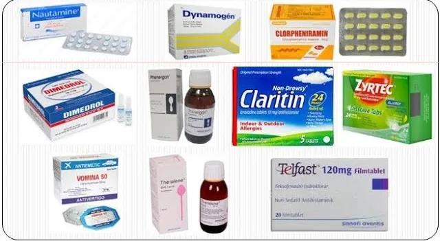 Various oral antihistamine medications commonly used to relieve allergy symptoms such as Claritin, Zyrtec, and Telfast.