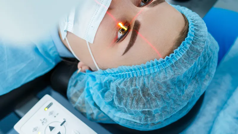 Patient undergoing laser eye surgery to correct myopia